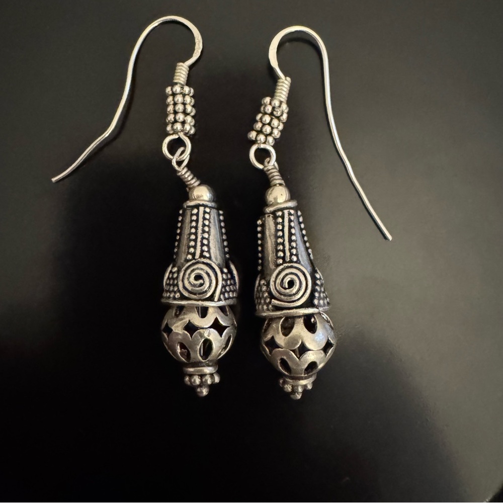 Sterling Silver Balinese Style Dangle Earrings